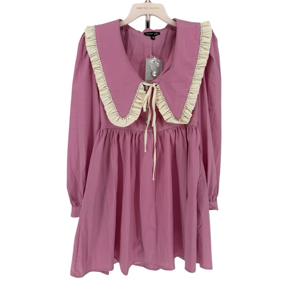 Sister Jane Farmyard Collared Mini Dress in Rose Shadow Pearl Collar NWT size XS